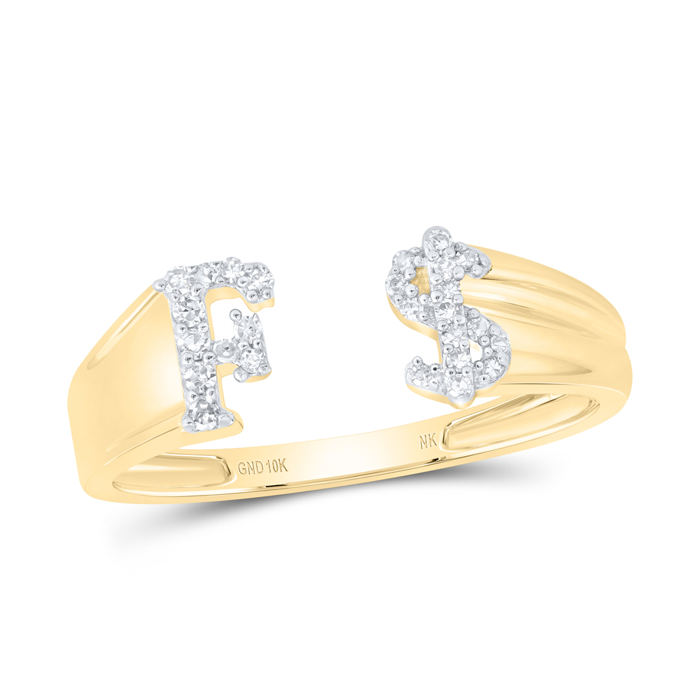 F Initial 10K Yellow Gold Diamond Ring Ladies Ring Initial Dollar Sign 1/8 Cttw