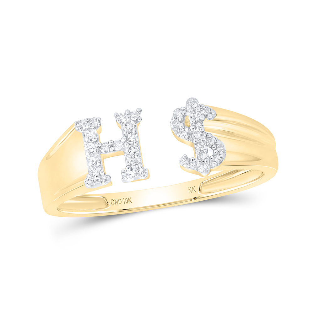 H Initial 10K Yellow Gold Diamond Ring Ladies Ring Initial Dollar Sign 1/8 Cttw