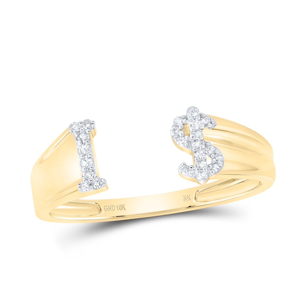 I Initial 10K Yellow Gold Diamond Ring Ladies Ring Initial Dollar Sign 1/10 Cttw