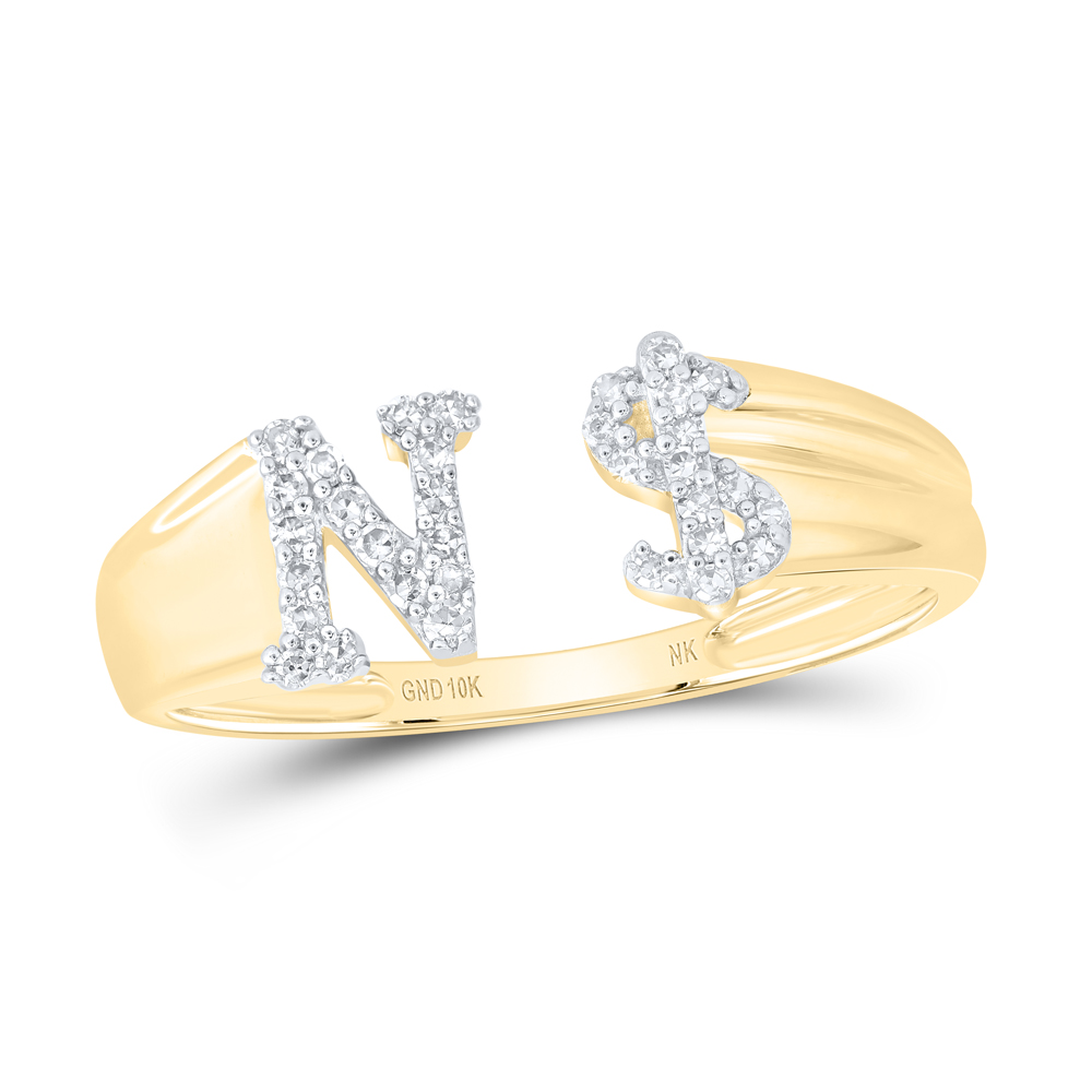 N Initial 10K Yellow Gold Diamond Ring Ladies Ring Initial Dollar Sign 1/8 Cttw