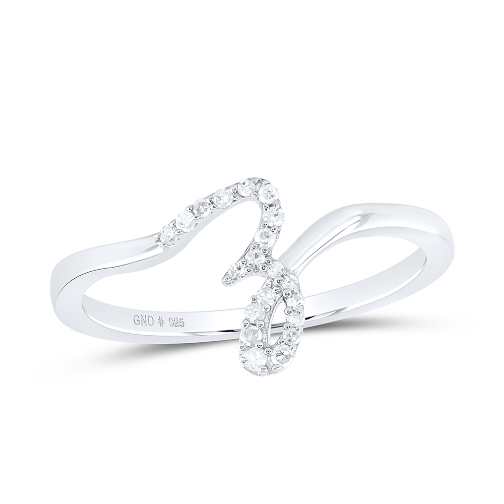 Letter Z Initial Diamond Ring Cursive Script .925 Silver Small 